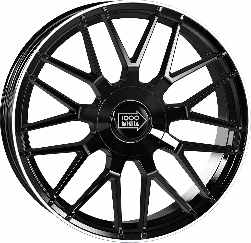 8.50X19 5X112 ET 35 MILLE MIGLIA MM007 GLOSS BLACK POLISHED LIP