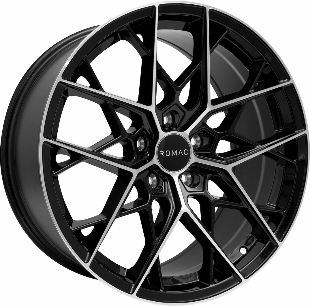 9.50X20 5X120 ET 40 ROMAC VORTEX GLOSS BLACK W/ POLISHED FACE